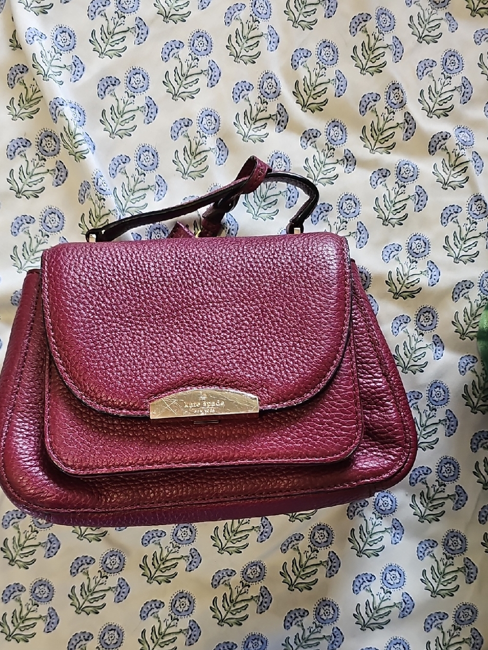 Kate Spade Pebbled Leather Satchel in Deep Burgundy